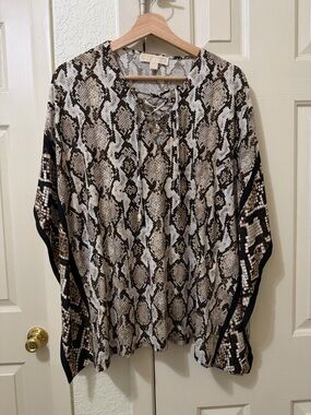 Michael Kors Snake-Print Lace-Up Tunic in Brown and Cream